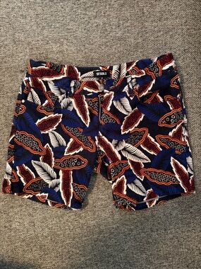 ST33LE Patterned Shorts in Navy, White & Rust Design